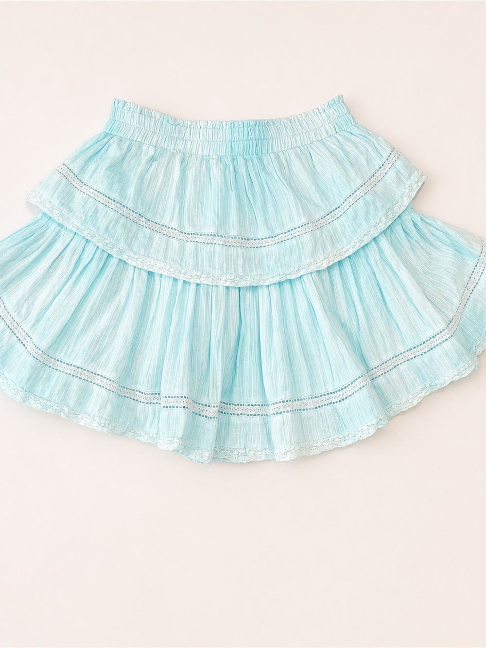 LoveShackFancy Blue Hand Died Ruffle Heritage Mini Skirt - Size S - Picture 2 of 7